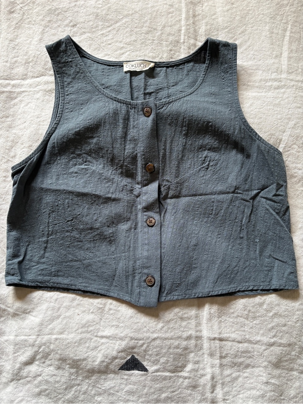 Cokluch Slate Blue Cropped Cotton Tank — Made in Canada — Size M